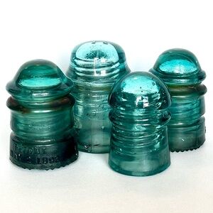 Antique Insulator Lot Blue Green Glass Insulators Hemingray AT&T Vintage Aqua